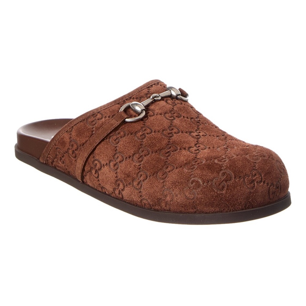 Gucci Horsebit GG Brown Suede Mules